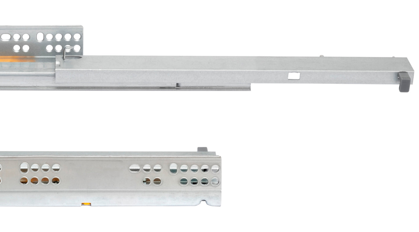 Underfloor guides, load capacity: 30 kg (67 lbs), 500 mm (19-11/16″), full extension with soft-close, 3124505 for wooden drawer, wooden drawer, wooden shelf