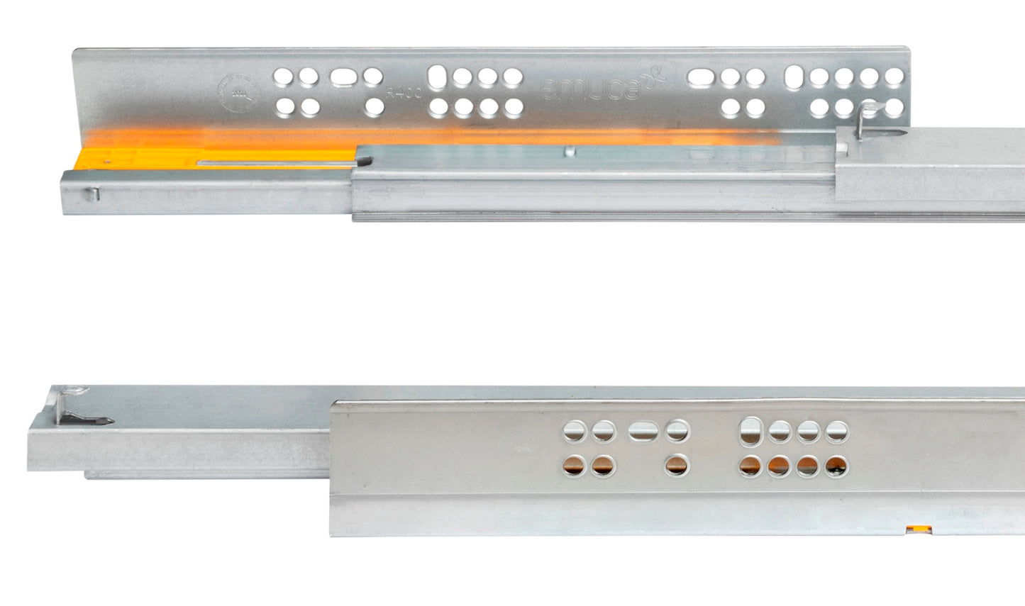 Underfloor guides, load capacity: 30 kg (67 lbs), 550 mm (21-21/32″), full extension with soft-close, 3124605 for wooden drawer, wooden drawer, wooden shelf