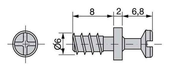 20 pieces of robust connecting bolts for bore ⌀6 mm, made of steel, 8 mm (5/16″), 8905205 ​​for furniture connection