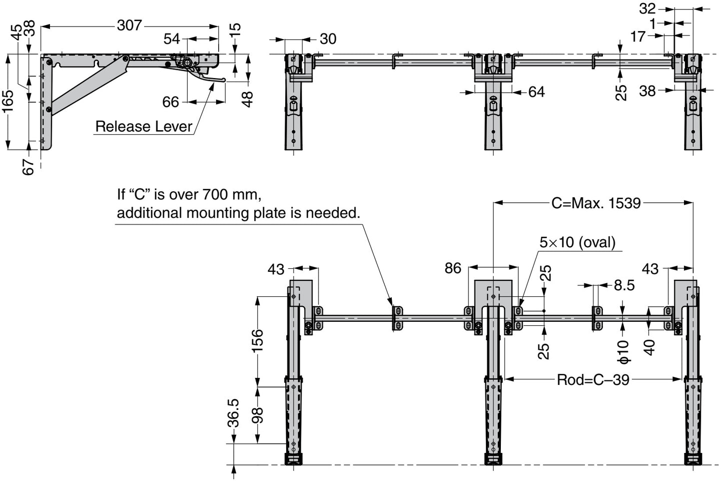 Practical connecting rod, design: for three folding consoles, EB-907561 and EB-907572 for Robust Soft by ROCA and EB-DA folding console