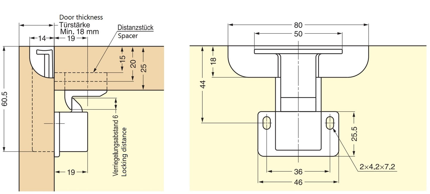 Poignée de verrouillage à bouton-poussoir cachée, surface : blanche, AK-60WT et AK-C60WT pour intérieurs de yacht, intérieurs de camping-car, meubles de caravane, camping-car