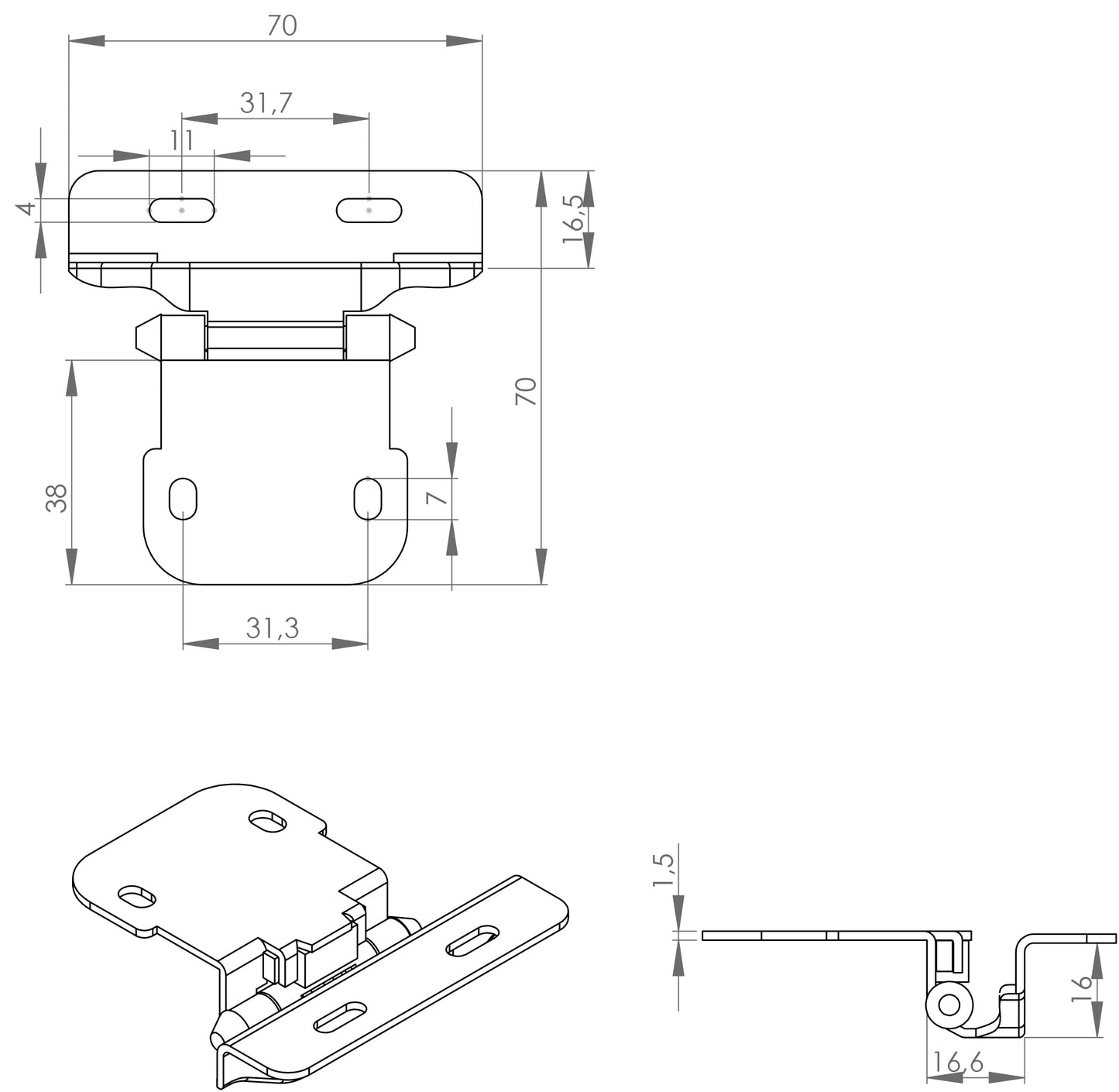 Set consisting of two SISO / UMAXO® vintage furniture hinges for wooden doors with visible hinge joints. Antique-style furniture hinges with self-closing mechanism, 6 mm overlay, and 2D adjustment.