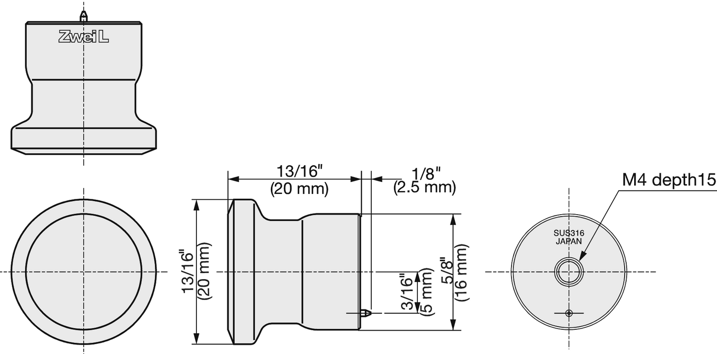 ZweiL® Edelstahl-Möbelknopf, 20 mm (0,8″) ZL-1906-20. Hochwertiger massiver und eleganter Türgriffknopf für Holztür und Glastür aus feinstem Edelstahl V4A (SUS316) für exklusive Raumgestaltung und hochwertige Einrichtungen von Sugatsune / LAMP® (Japan)