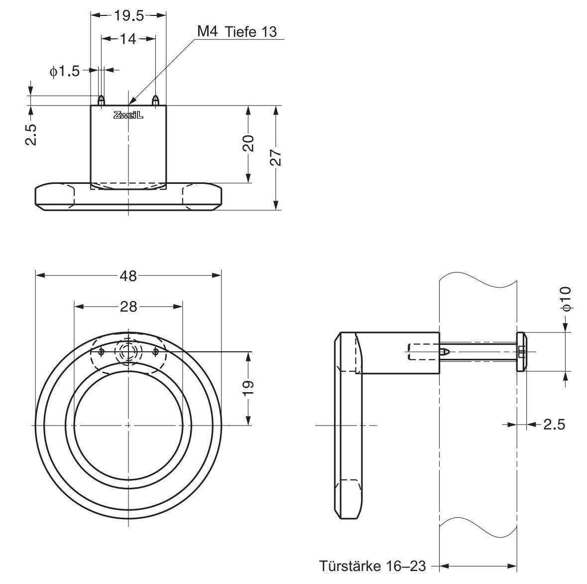 ZweiL® Edelstahl-Möbelknopf, 48 mm (1,9″) ZL-1910. Hochwertiger massiver Möbelgriffknopf aus feinstem Edelstahl V4A (SUS316) für exklusive Raumgestaltung und hochwertige Einrichtungen von Sugatsune / LAMP® (Japan)