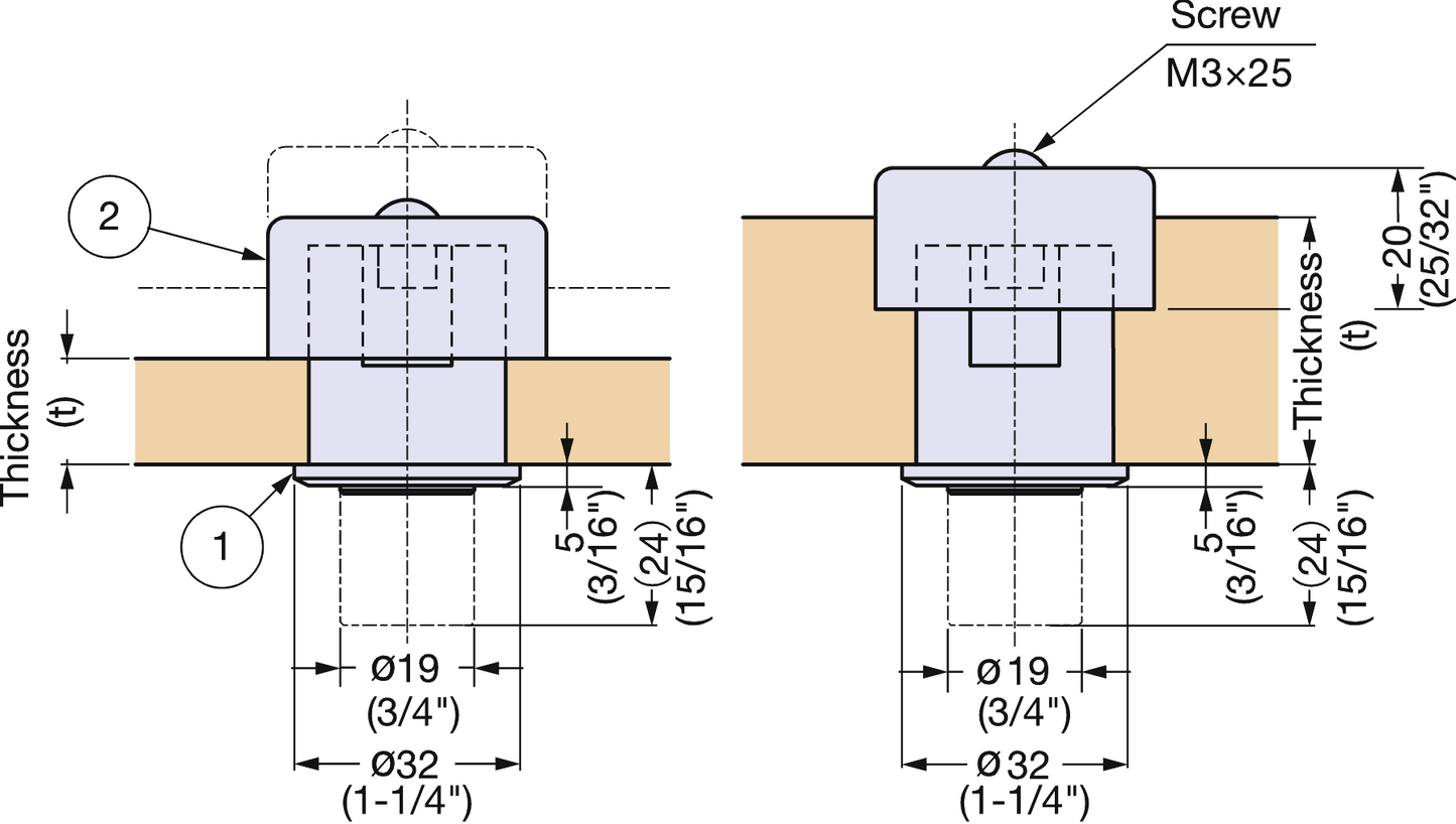 ZweiL® Edelstahl-Möbelknopf, versenkbar, 32 mm (1,3″) ZL-1908. Hochwertiger massiver und eleganter Druckknopf aus feinstem Edelstahl V4A (SUS316) für exklusive Raumgestaltung und hochwertige Einrichtungen von Sugatsune / LAMP® (Japan)