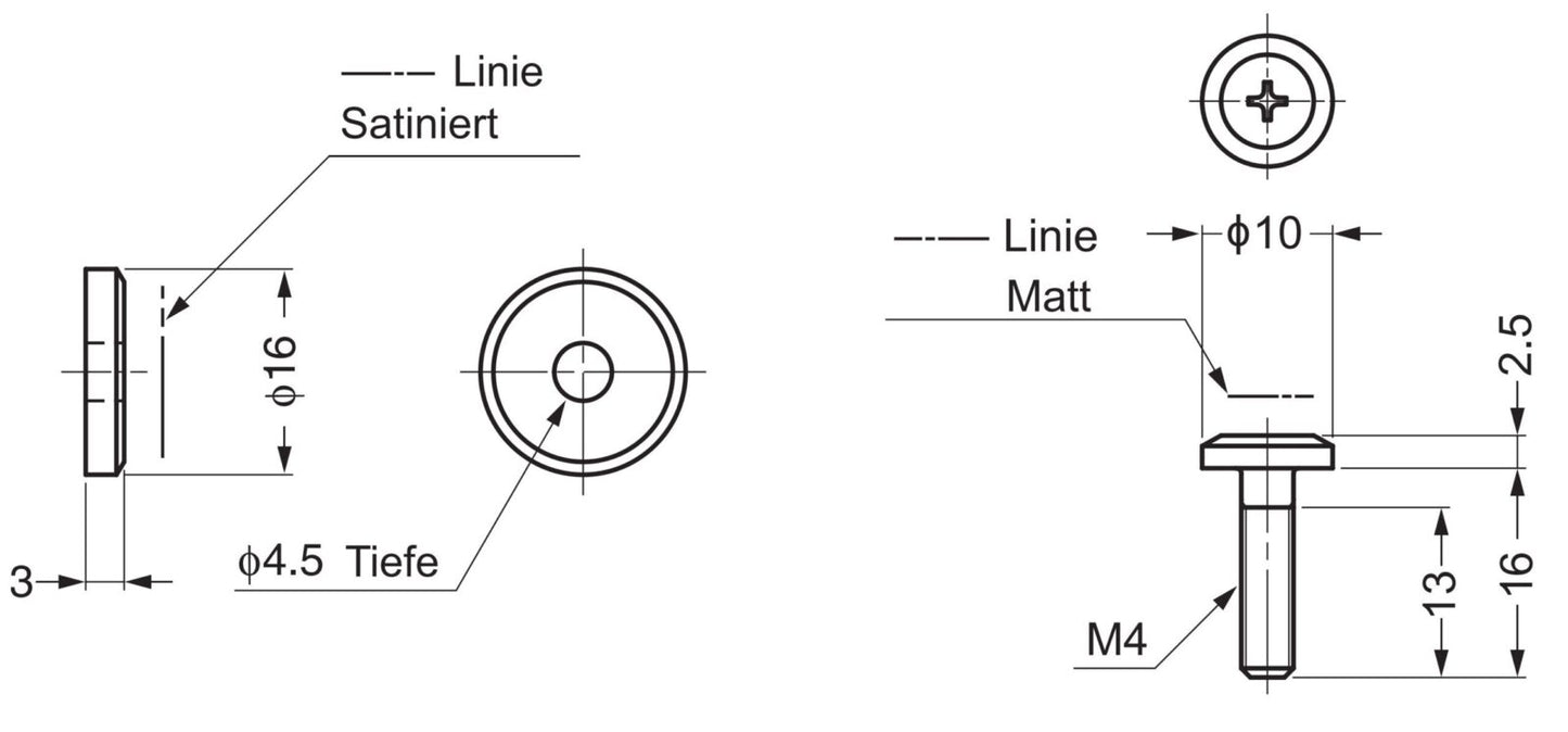 ZweiL® Halterung für Edelstahl-Möbelgriff zum Befestigen auf Glastür, 16 mm, ZL-2301-2016. Halterung aus feinstem Edelstahl V4A (SUS316) zum Befestigen von Edelstahlmöbelgriffen auf Glastür für exklusive Raumgestaltung und hochwertige Einrichtungen von Su